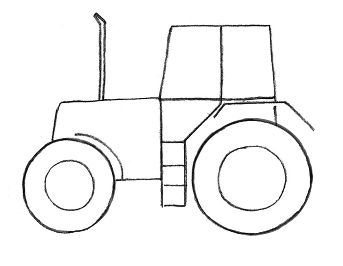 Як намалювати трактор - малюємо трактор поетапно з причепом і ковшом